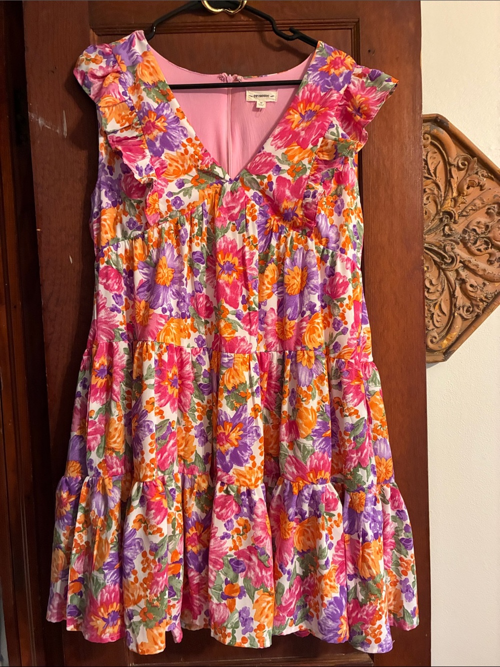 Floral Tiered Sundress - Pink, Purple & Orange